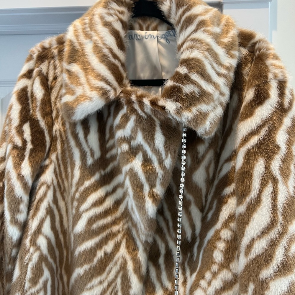 Gorsuch faux brown zebra fur long coat 14/XL - Picture 2 of 12